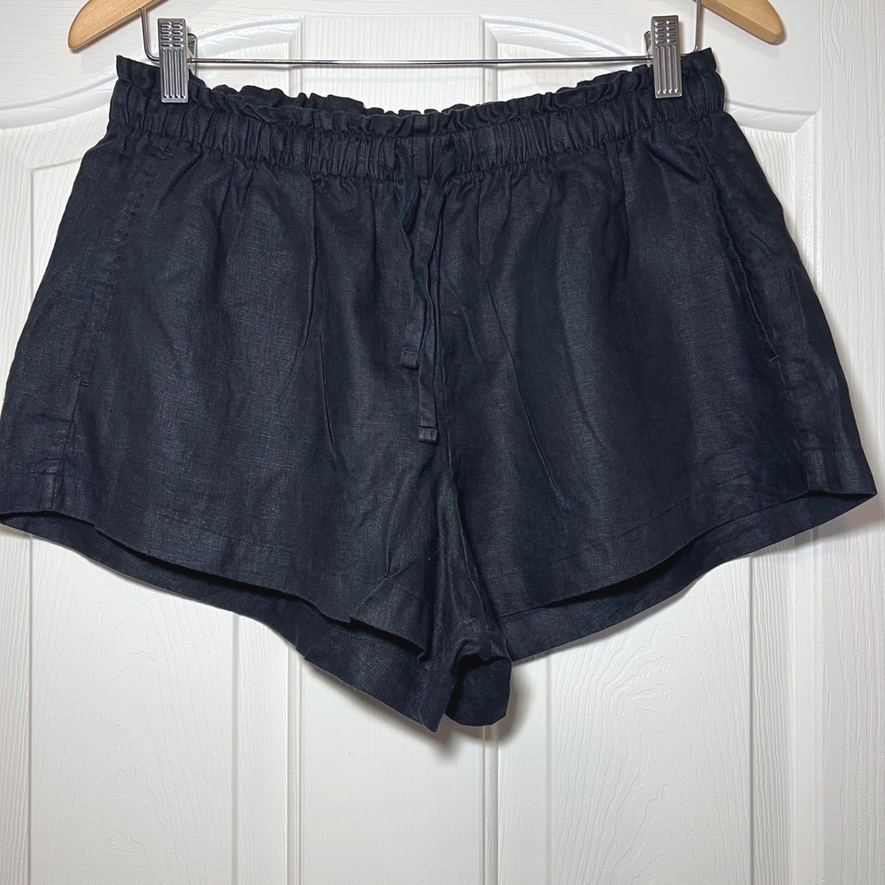 Spanx Black Linen-Line Shorts Elastic Drawstring Waist Pockets Small S Womens - Picture 3 of 7